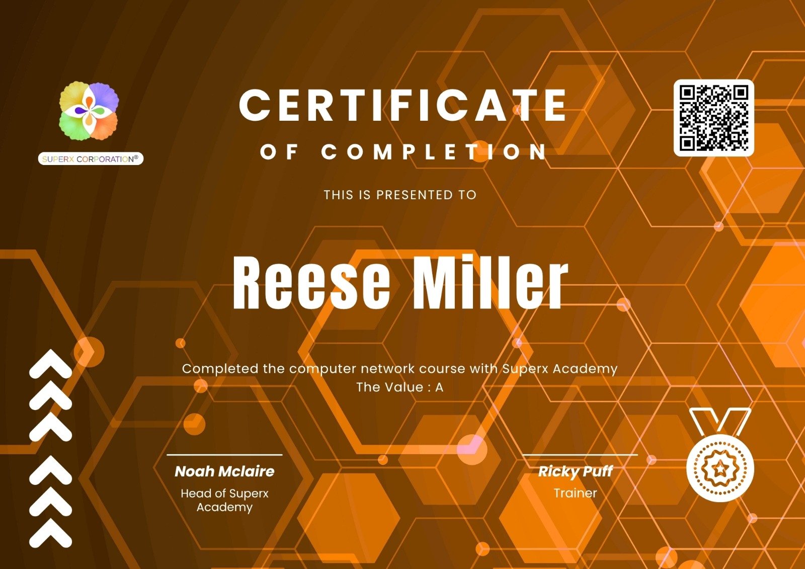 SuperX course completion certificate